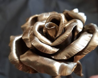 Bronze Rose, 8. Bronzehochzeitstag, Metallkunstskulptur, Metallblume, immerwährende Blume, Hochzeitsgedenktisch