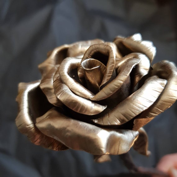 Hand Sculpted Bronze Rose: 8th Anniversary Metal Flower Sculpture