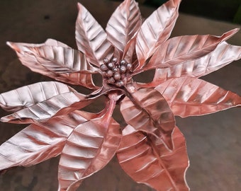 Copper Poinsettia, Christmas flower handmade, xmas gift, 7th or 9th anniversary, Christmas wedding gift, Christmas keepsake