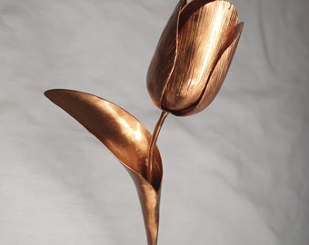 Copper tulip, copper metal flower, 7th and 9th wedding anniversary, wife gift, artificial copper flower, metal flower ornament