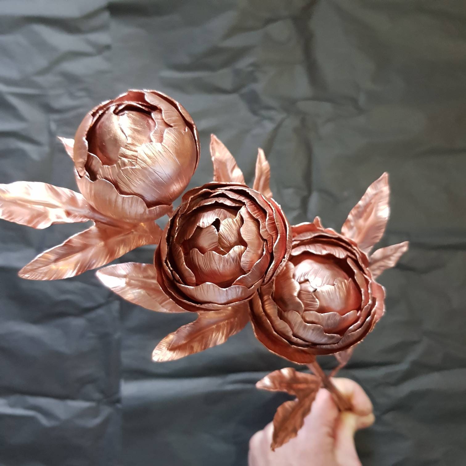 Copper peony with different options, copper anniversary gift,metal flower, gift for her, long stem flower