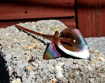 Aurora borealis hair accessory, Calla lily hairstick, hairpin, hair chopstick, flower accessory, wedding hair flower, rainbow hair accessory