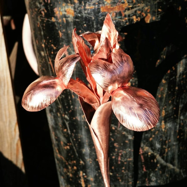 Copper iris, metal gift, 7th, 9th 22nd anniversary, unique alternative wedding flower