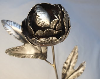 Steel Peony flower, steel anniversary gift, 6th, 11th anniversary, metal flower, gift for wife, long stem flower, wedding momento
