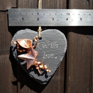 Small copper calla lily and ivy slate hanging heart personalisation can be added for free metal flower, hanging decor, metal lily image 10