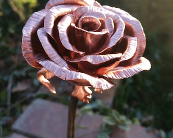 Copper rose, 7th wedding  anniversary, 9th anniversary, 22nd wedding, Flower Art Sculpture, gift for her, memorial flower, copper home decor
