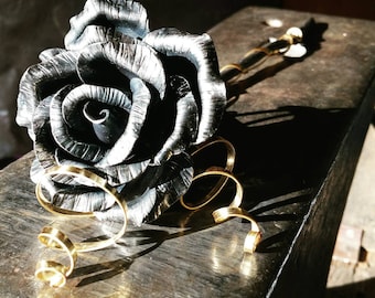 Handmade Steel Rose with Metal Ribbon: Gothic Forever Flower