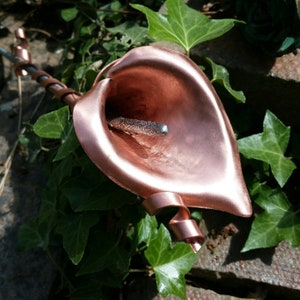 Copper calla lily with ribbon, girlfriend gift, wife present, 7th 9th copper wedding anniversary, rustic wedding decor