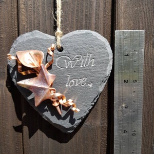 Small copper calla lily and ivy slate hanging heart personalisation can be added for free metal flower, hanging decor, metal lily image 9