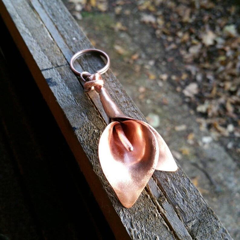 Calla Lily Keyring Copper Flower Keyring Key Chain Floral Etsy