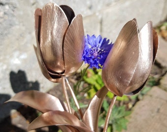 Bronze tulip, bronze metal flower, 8th bronze anniversary, 11th wedding anniversary, wife gift, artificial bronze flower