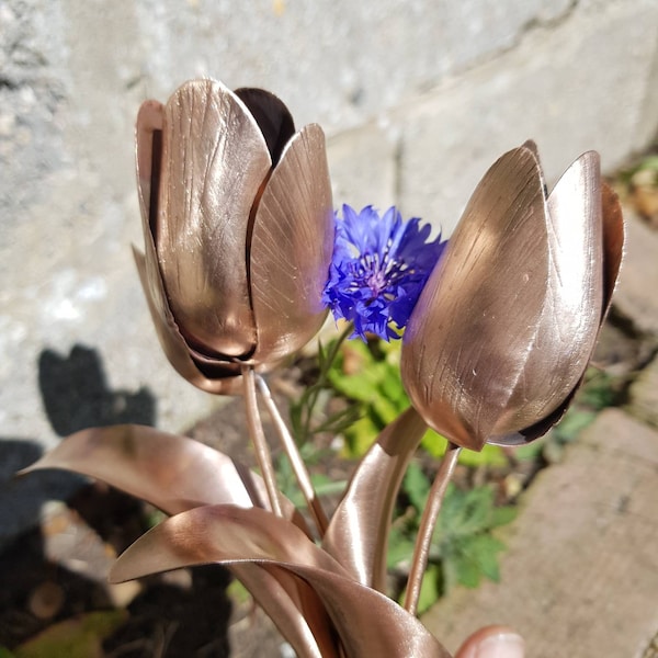 Bronze tulip, bronze metal flower, 8th bronze anniversary, 11th wedding anniversary, wife gift, artificial bronze flower