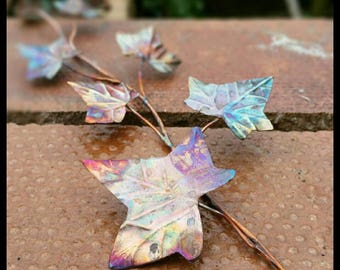 Rainbow ivy, aurora borealis spray, copper branch, ivy sprig, rainbow ivy leaf, copper leaves, autumn wedding decor, artificial leaves