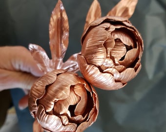 Peony wedding flower, copper anniversary gift,metal flower, 7th 9th 22nd anniversary, gift for her, long stem flower, wedding momento