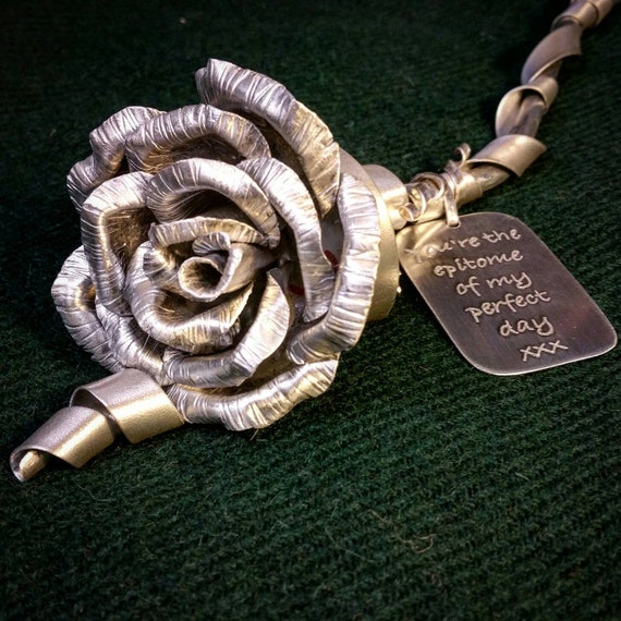 Aluminium metal rose with ribbon, keepsake memorial flower, 10th wedding anniversary, gift for her, present for mum