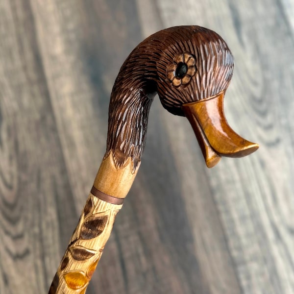 Walking Cane Canes and Walking Sticks Walking Stick Wooden Cane Handmade Accessories Carved Cane (Duck) USA 