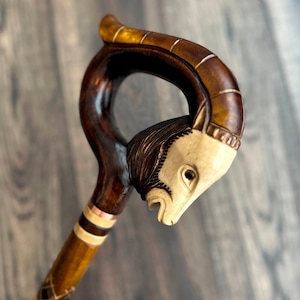 Walking Cane Canes and Walking Sticks Walking Stick Wooden Cane Handmade Accessories Carved Cane (Goat Round Dark) USA