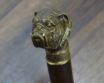 English Bulldog British Bulldog Cane Bronze Head Handmade