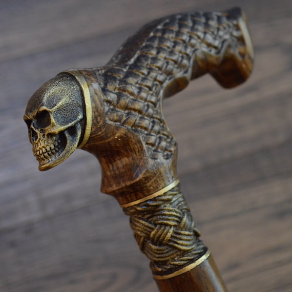 SKULL OAK wood Canes Wooden Cane Walking Cane Wooden Sticks Walking Stick Handcrafted Handmade Cane Woodcarving Exclusive Reed