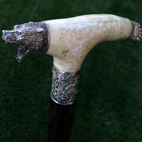 White BEAR BURL wood Canes Wooden Cane Walking Cane Wooden Sticks Walking Stick Handcrafted Handmade Cane Woodcarving Exclusive Reeds