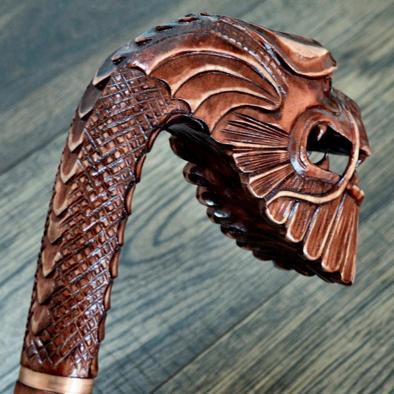 Dragon Cane Walking Stick Wood Walking Cane Wooden Handcarved Etsy