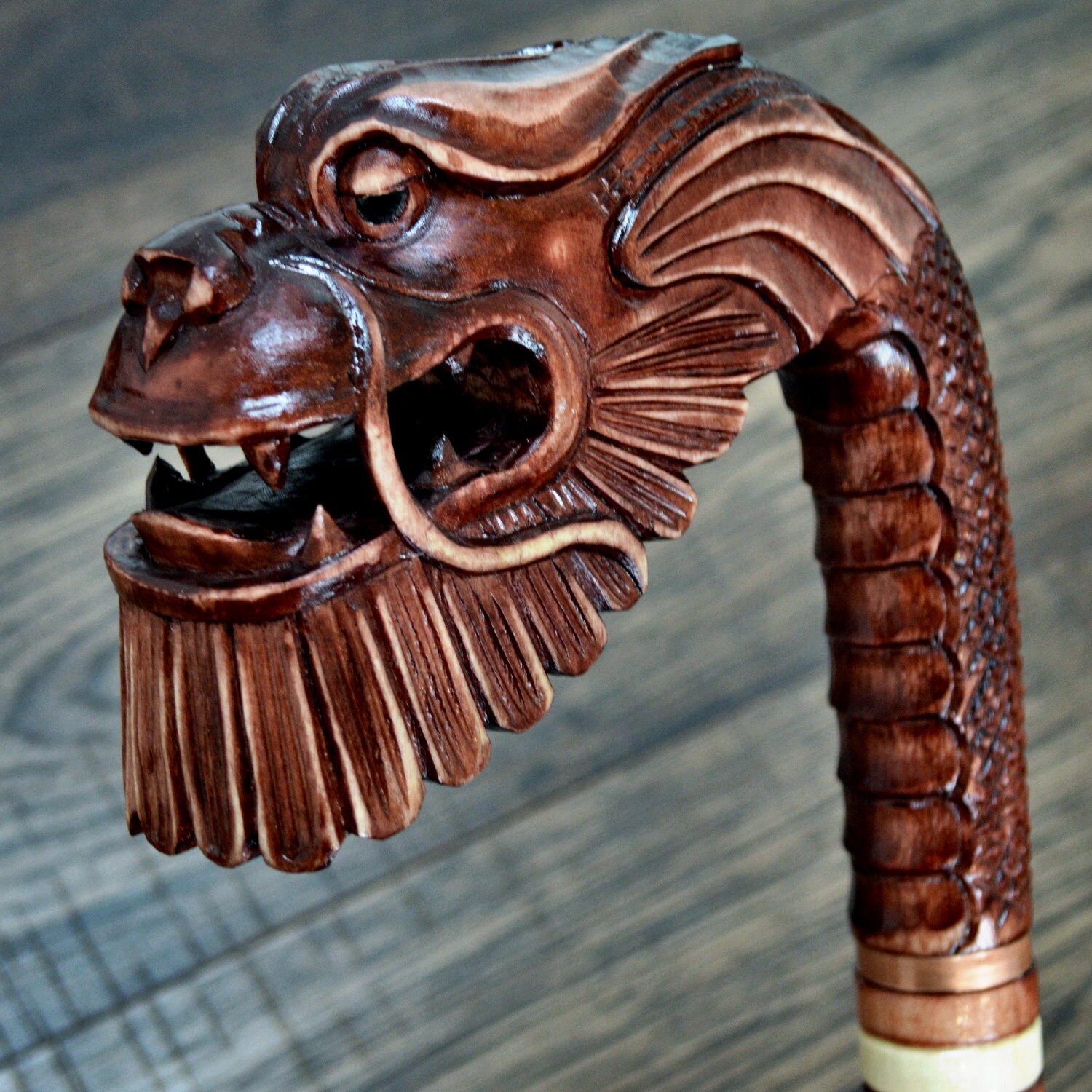Dragon Cane Walking Stick Wood Walking Cane Wooden HandCarved Etsy