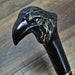 Black Raven Cane Walking Stick Wood Wooden Cane Handcarved Carving Handmade 