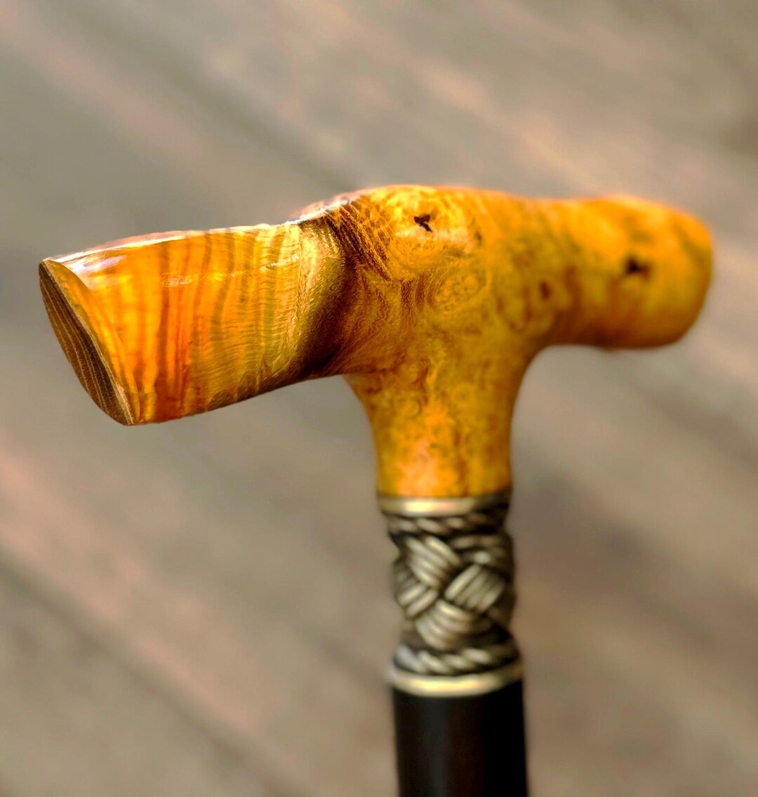 Cane Walking Cane Walking Stick Burl Wooden Handle Craft and Bronze ...
