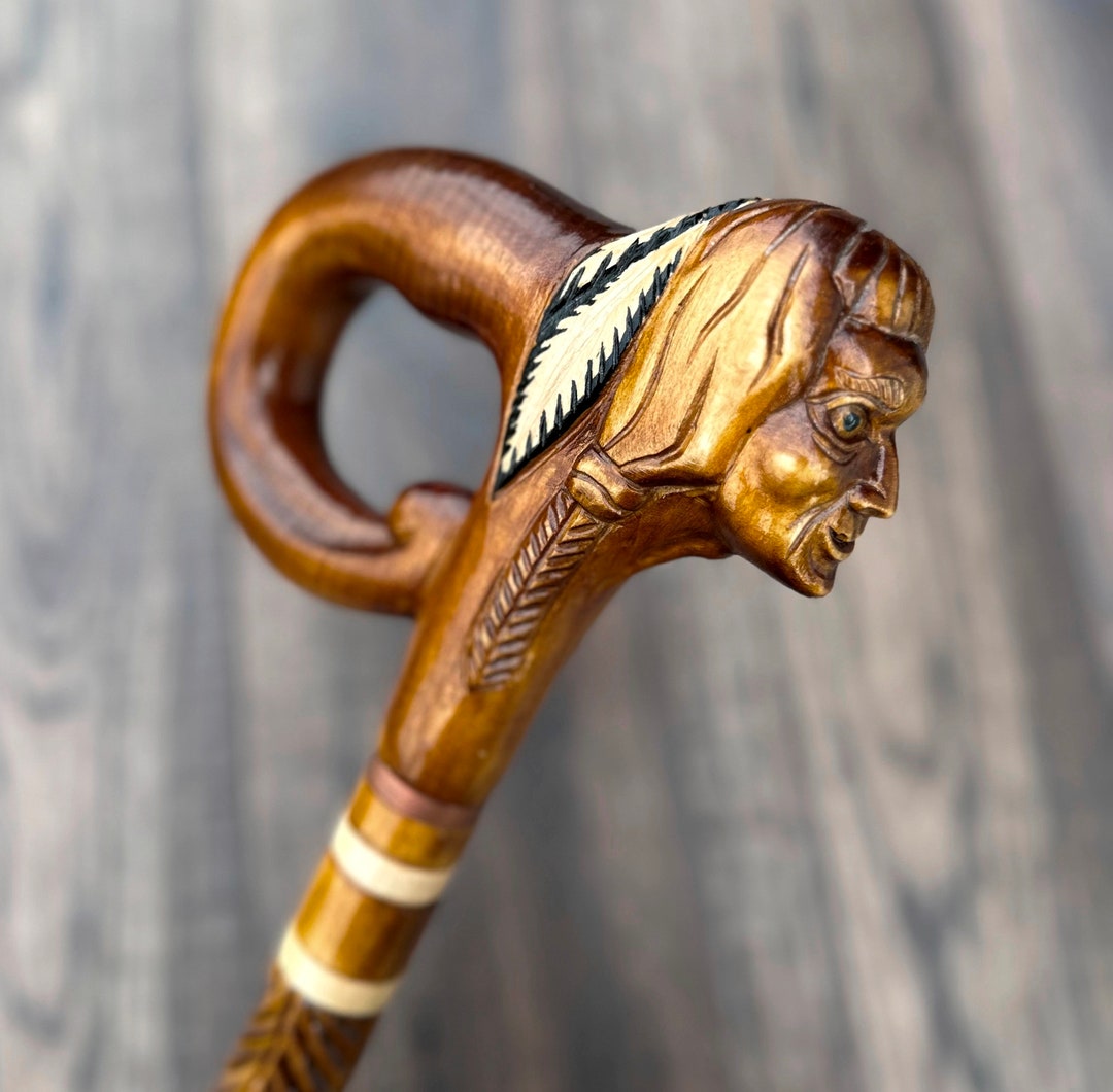 Walking Cane Walking Stick Wooden Cane Handmade Accessories Carved Cane ...