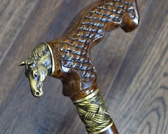 Horse Walking Cane Wooden Sticks Walking Stick Horse OAK wood Canes Wooden Cane Handcrafted Handmade Cane Woodcarving Exclusive