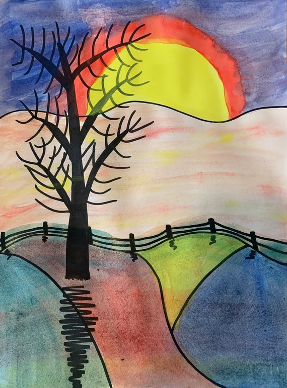 Leilani's Winter Sunset Watercolor Kids Art Art Club | Etsy