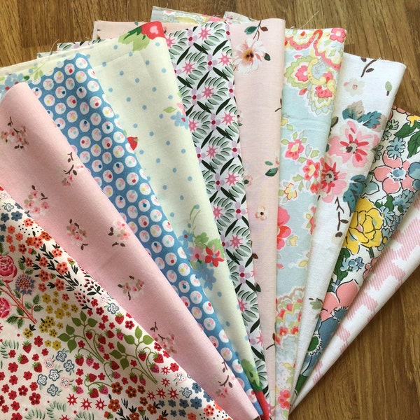 FABRIC BUNDLE Cath Kidston 10 * 25cm x 25cm square Trailing Rose Pastel Paisley Rose Flower Vale Floral Spitalfields Cotton Lightweight New