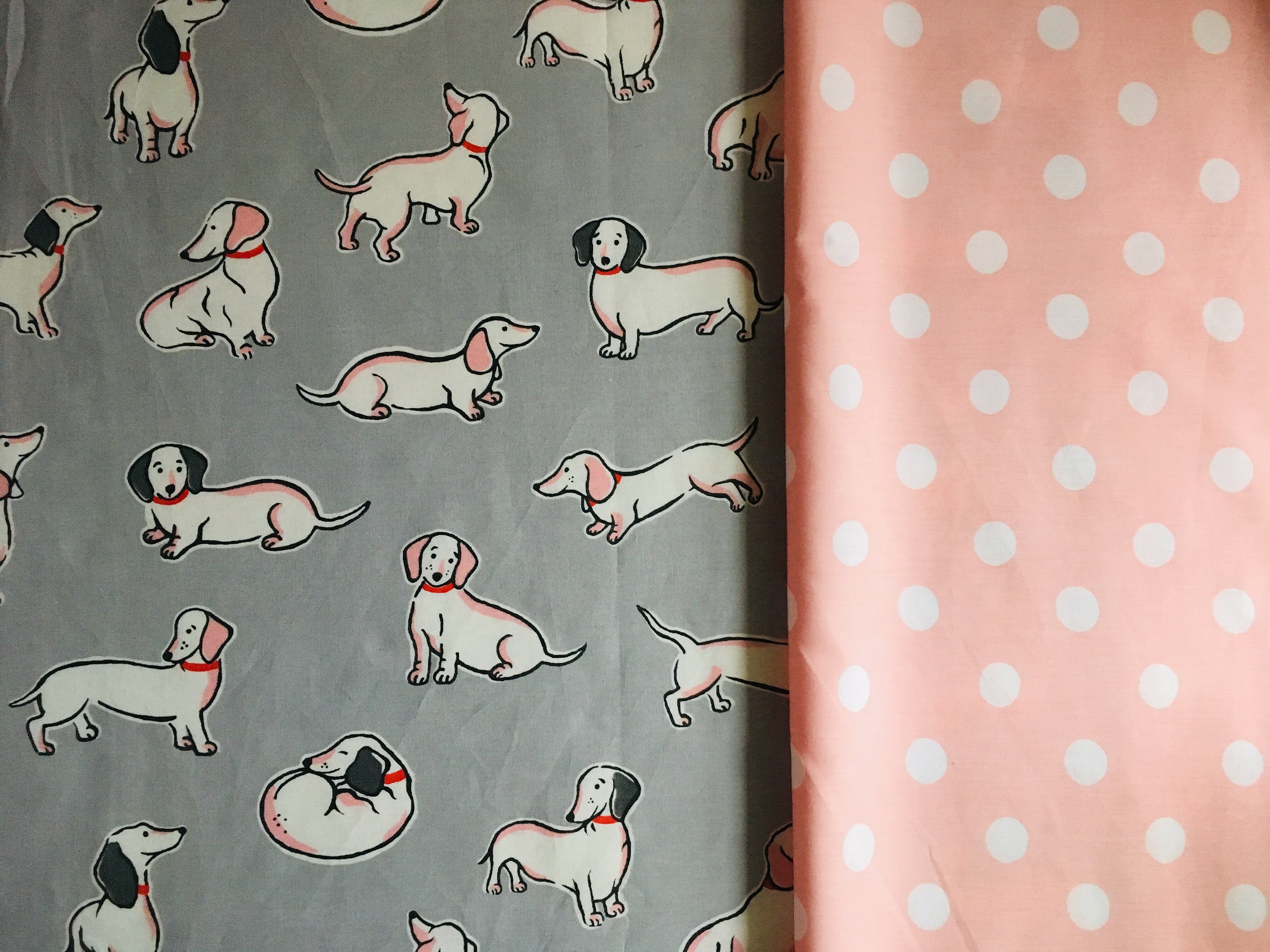 FABRIC BUNDLE Cath Kidston Sausage Dogs Dachshund Button Spots on Pink 2 50cm X 50cm 20 Square Lightweight 100 Cotton New Etsy