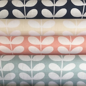 FABRIC Tiny Stem Linear Colour Choice Whale Navy, Blush Pink, Cream, Duck Egg 50cm x 50cm Square 100% Lightweight Cotton New More Available