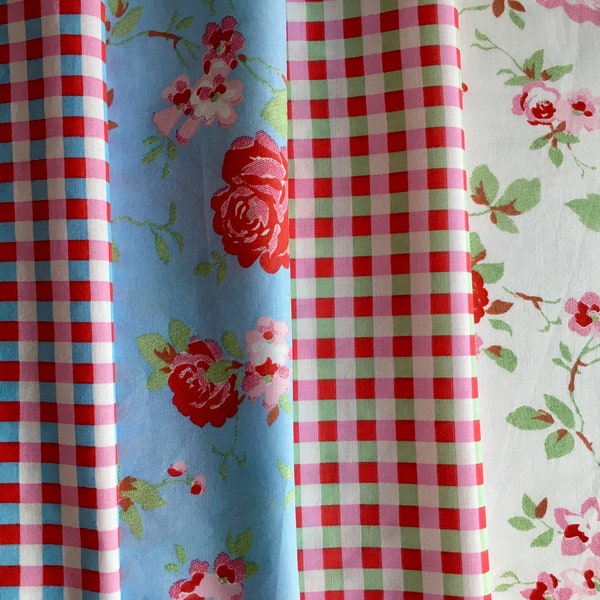 FABRIC Cath Kidston for IKEA Rosali Range Choice of 4 patterns cabbage rose check Gingham FQ 50cm 20" Square Lightweight 100% Cotton New