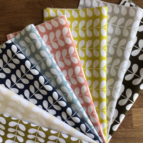 FABRIC 8 * 25cm x 25cm Square Bundle Tiny Stem Yellow Grey Duck Egg Cream Cocoa Whale Navy Blush Pink Moss Lightweight 100% Cotton