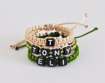 Personalized Name Bracelet: Adjustable Nylon Cord, Custom Beaded Bracelet