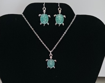 Sea Turtle, Necklace and Earrings