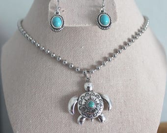 Turquoise Turtle Necklace & Earrings SET