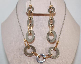 Stainless Steel Hammered Circle Link Necklace SET