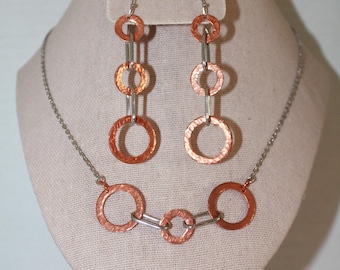 Copper Hammered Circle Link Necklace SET