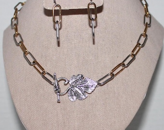 Paperclip Two-Tone Chain Necklace SET