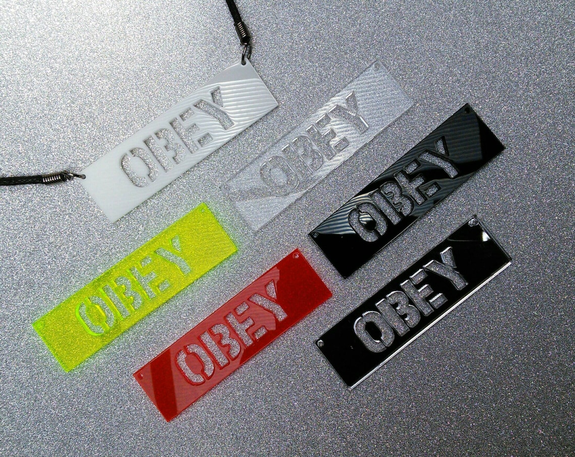 Acrylic OBEY Stamp Effect Cut Out Letters Necklace. - Etsy