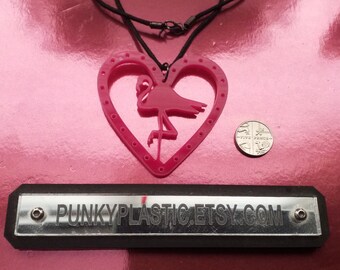 Acrylic flamingo heart necklace