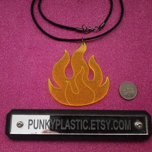 Flame engraved acrylic necklace