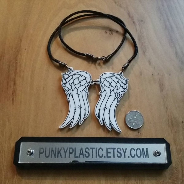 Laser cut/engraved Daryl Dixon angel wing necklace Walking dead