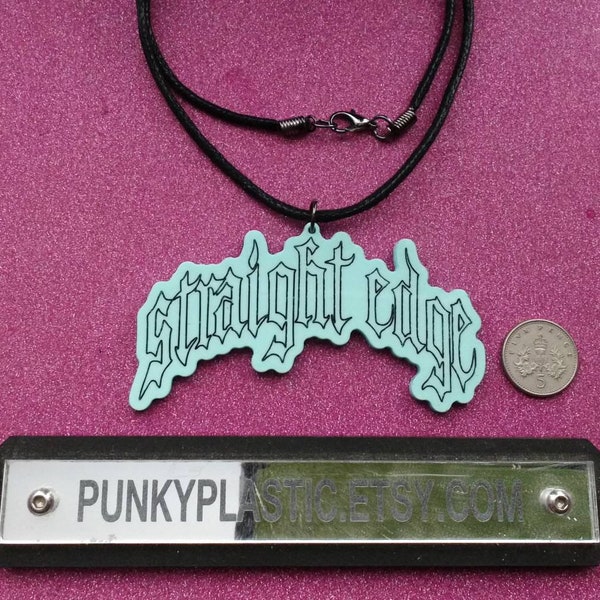 Straight edge tattoo style font acrylic necklace