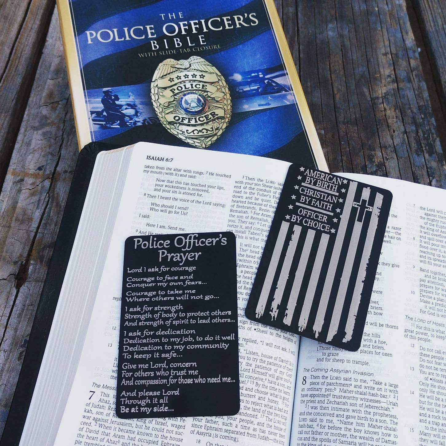 Police Officer's Prayer engraved on a metal wallet