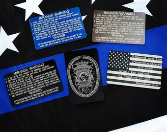 Metal Miranda Cards. Offered in black, blue.