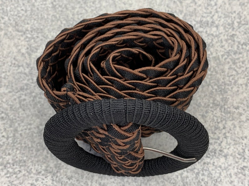 Big Buckle Statement Belt Size Medium Vintage Belt Black Brown Fabric Belt Vintage Stretch Belt Woven Fabric 80s Belt